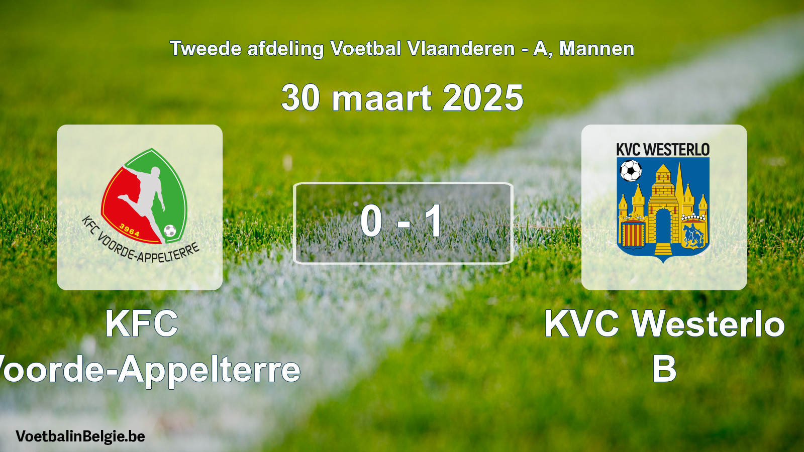 Gespeelde wedstrijd mannenvoetbal: KFC Voorde-Appelterre - KVC Westerlo B 0 - 1 (30 maart 2025)
