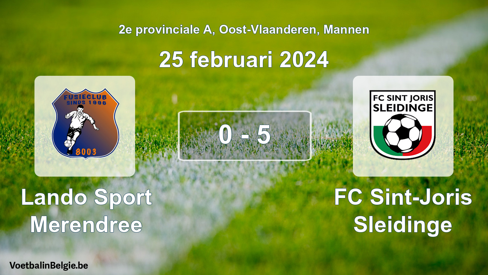 Gespeelde wedstrijd mannenvoetbal: Lando Sport Merendree - FC Sint-Joris Sleidinge 0 - 5 (25 februari 2024)