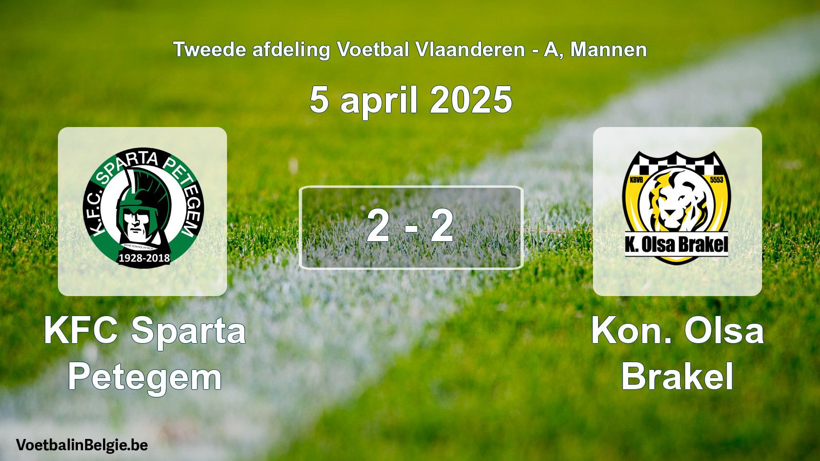 Gespeelde wedstrijd mannenvoetbal: KFC Sparta Petegem - Kon. Olsa Brakel 2 - 2 (5 april 2025)