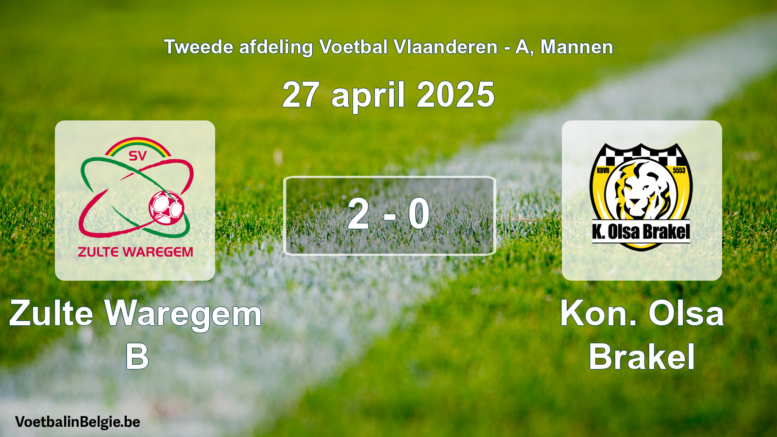 Gespeelde wedstrijd mannenvoetbal: Zulte Waregem B - Kon. Olsa Brakel 2 - 0 (27 april 2025)