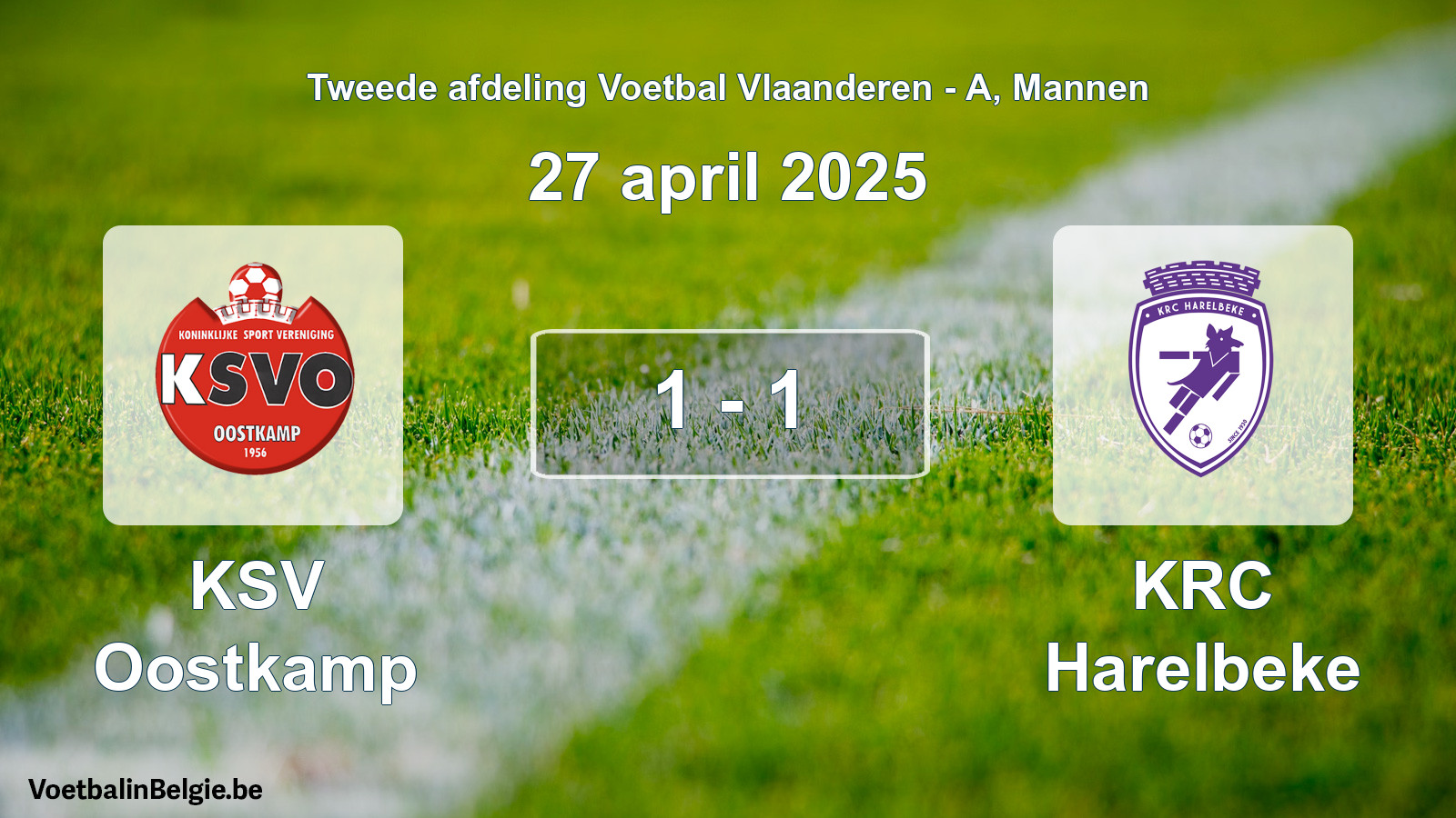 Gespeelde wedstrijd mannenvoetbal: KSV Oostkamp - KRC Harelbeke 1 - 1 (27 april 2025)