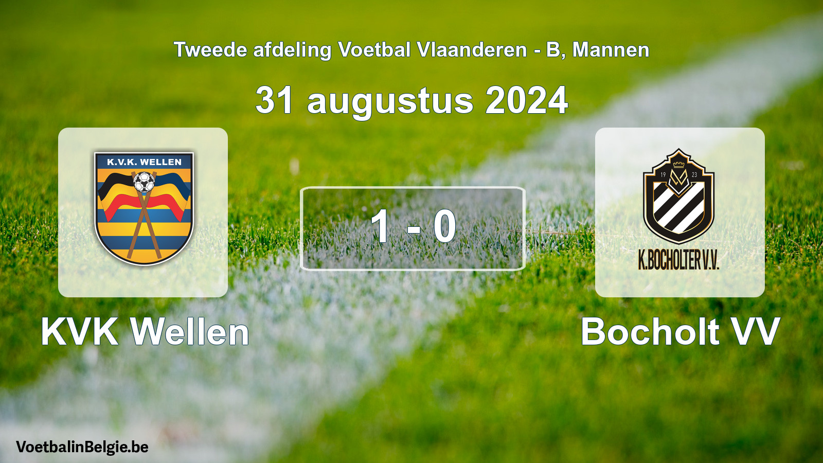 Gespeelde wedstrijd mannenvoetbal: KVK Wellen - Bocholt VV 1 - 0 (31 augustus 2024)