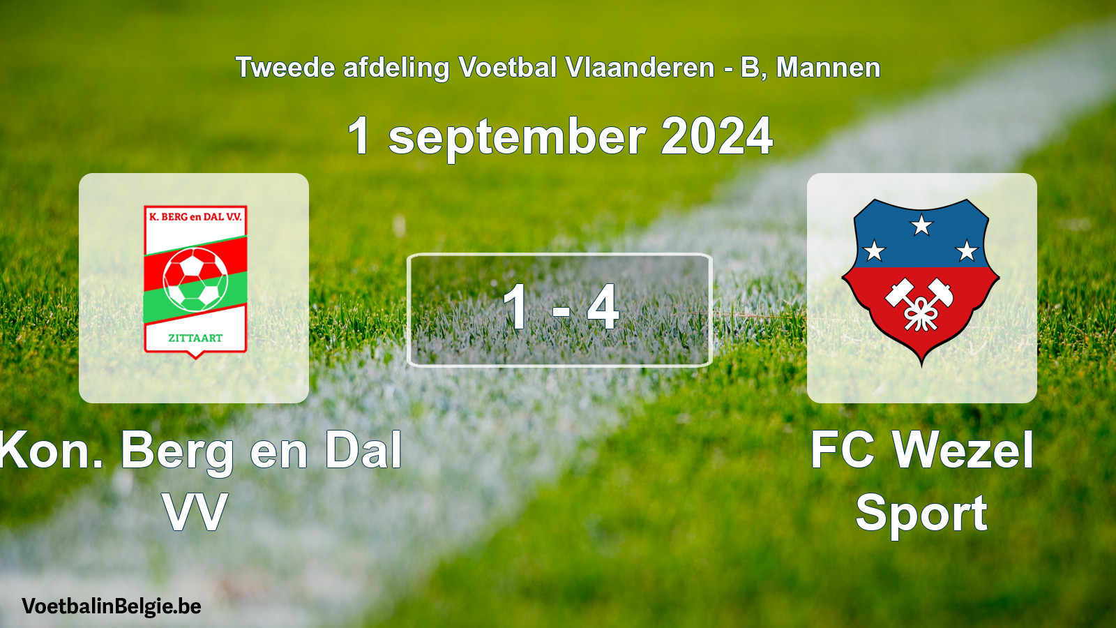 Gespeelde wedstrijd mannenvoetbal: Kon. Berg en Dal VV - FC Wezel Sport 1 - 4 (1 september 2024)