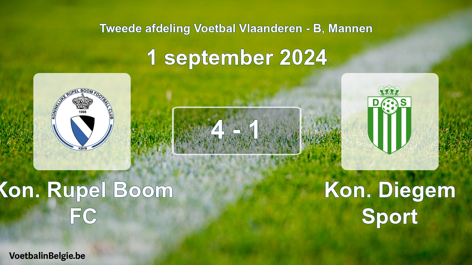 Gespeelde wedstrijd mannenvoetbal: Kon. Rupel Boom FC - Kon. Diegem Sport 4 - 1 (1 september 2024)