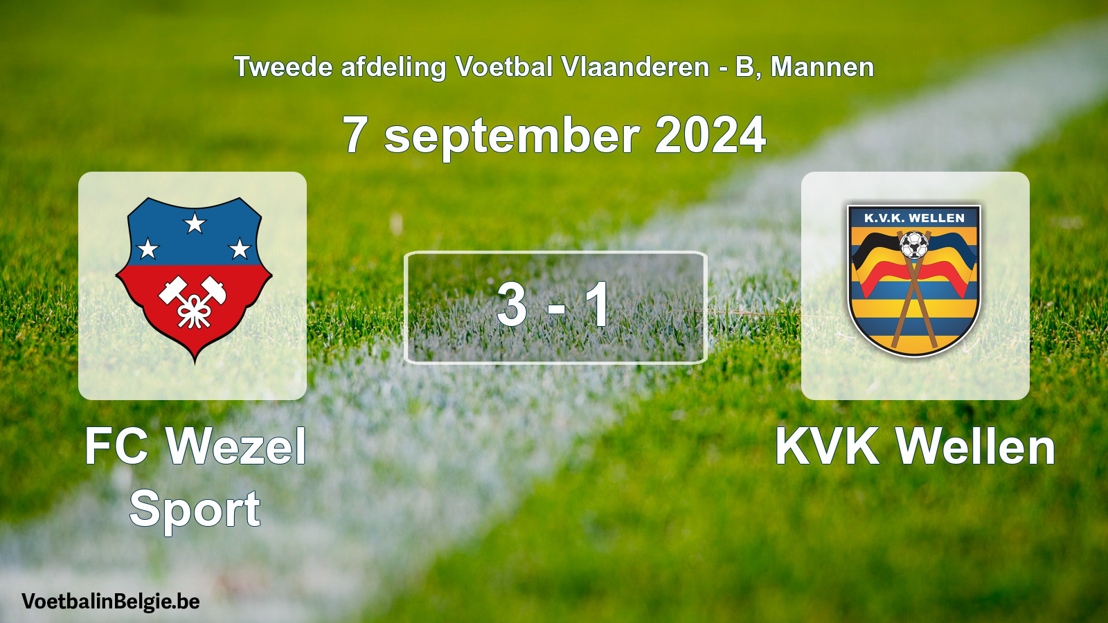 Gespeelde wedstrijd mannenvoetbal: FC Wezel Sport - KVK Wellen 3 - 1 (7 september 2024)