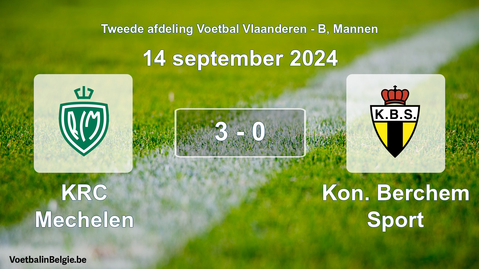 Gespeelde wedstrijd mannenvoetbal: KRC Mechelen - Kon. Berchem Sport 3 - 0 (14 september 2024)