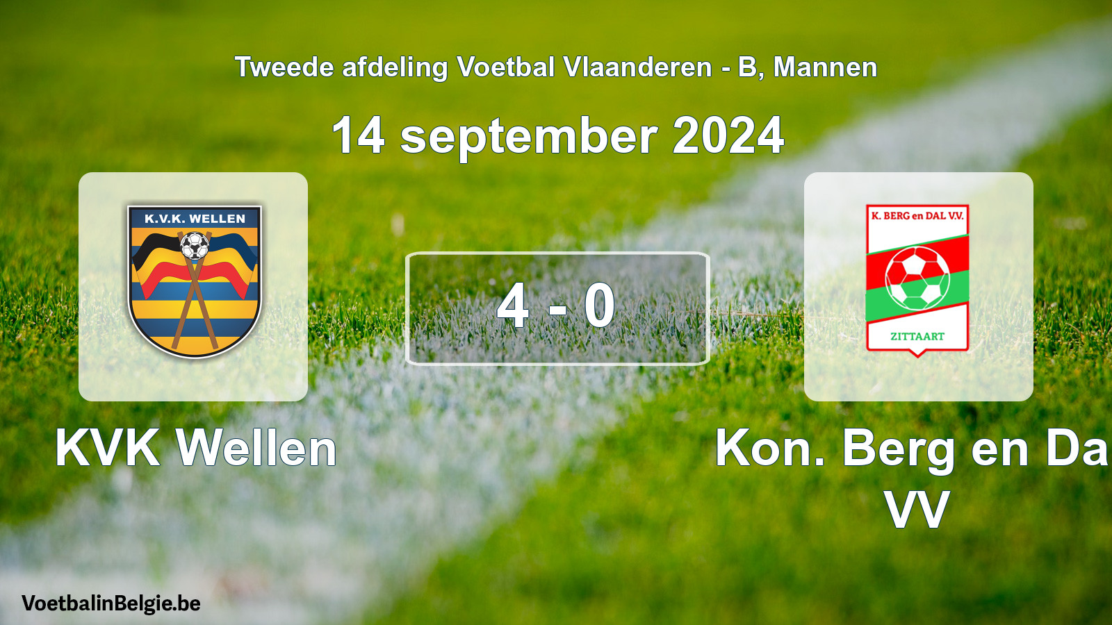 Gespeelde wedstrijd mannenvoetbal: KVK Wellen - Kon. Berg en Dal VV 4 - 0 (14 september 2024)
