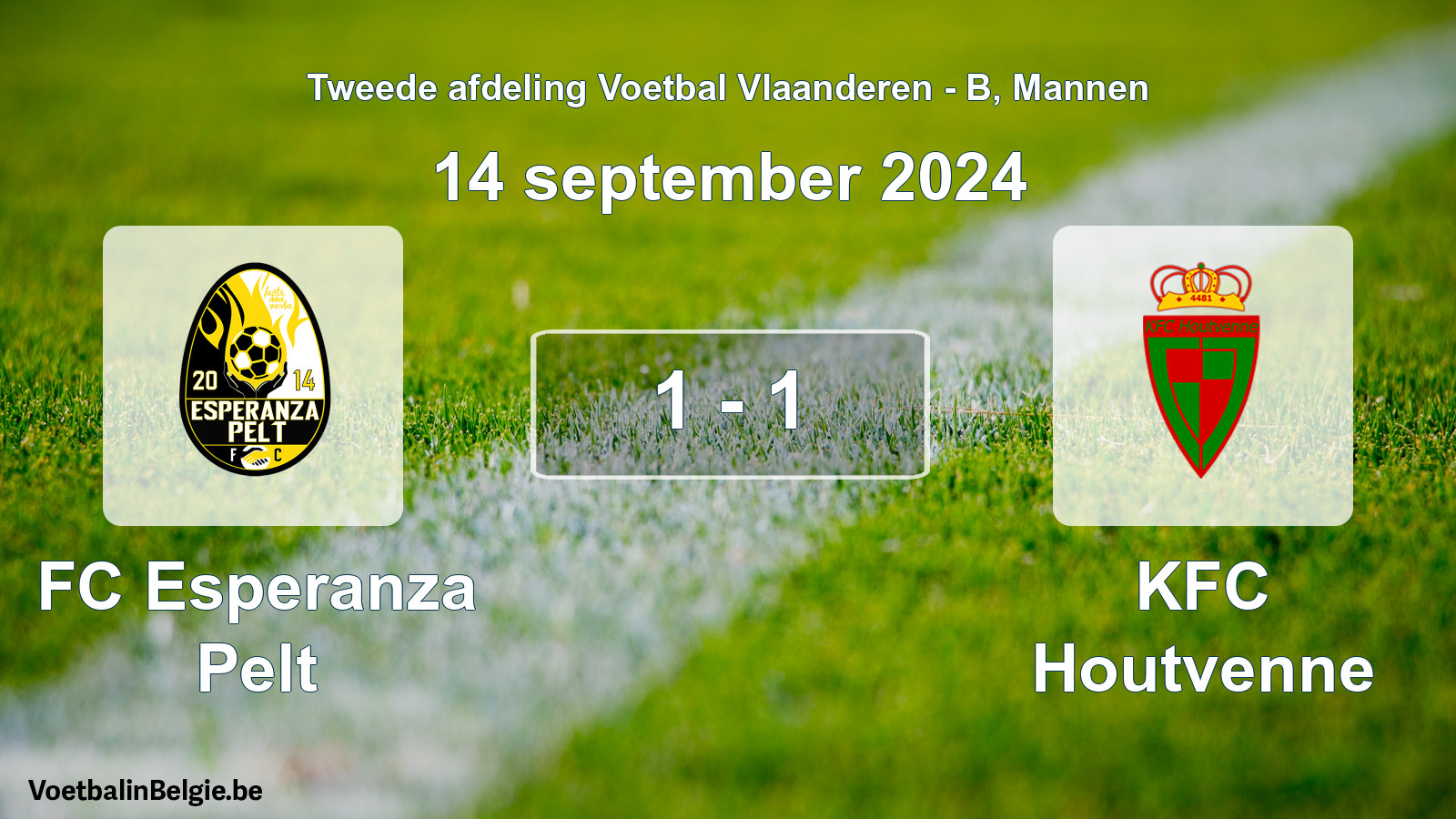 Gespeelde wedstrijd mannenvoetbal: FC Esperanza Pelt - KFC Houtvenne 1 - 1 (14 september 2024)