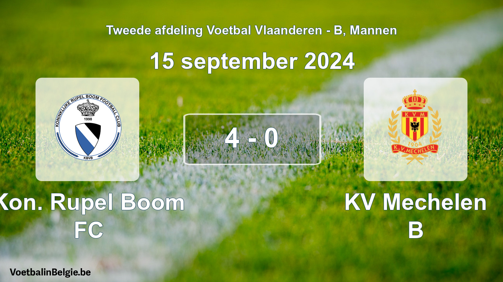 Gespeelde wedstrijd mannenvoetbal: Kon. Rupel Boom FC - KV Mechelen B 4 - 0 (15 september 2024)