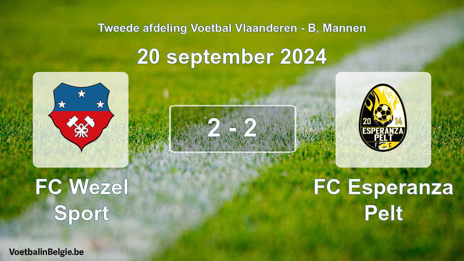 Gespeelde wedstrijd mannenvoetbal: FC Wezel Sport - FC Esperanza Pelt 2 - 2 (20 september 2024)