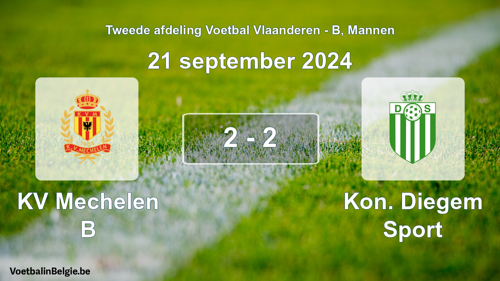 Gespeelde wedstrijd mannenvoetbal: KV Mechelen B - Kon. Diegem Sport 2 - 2 (21 september 2024)