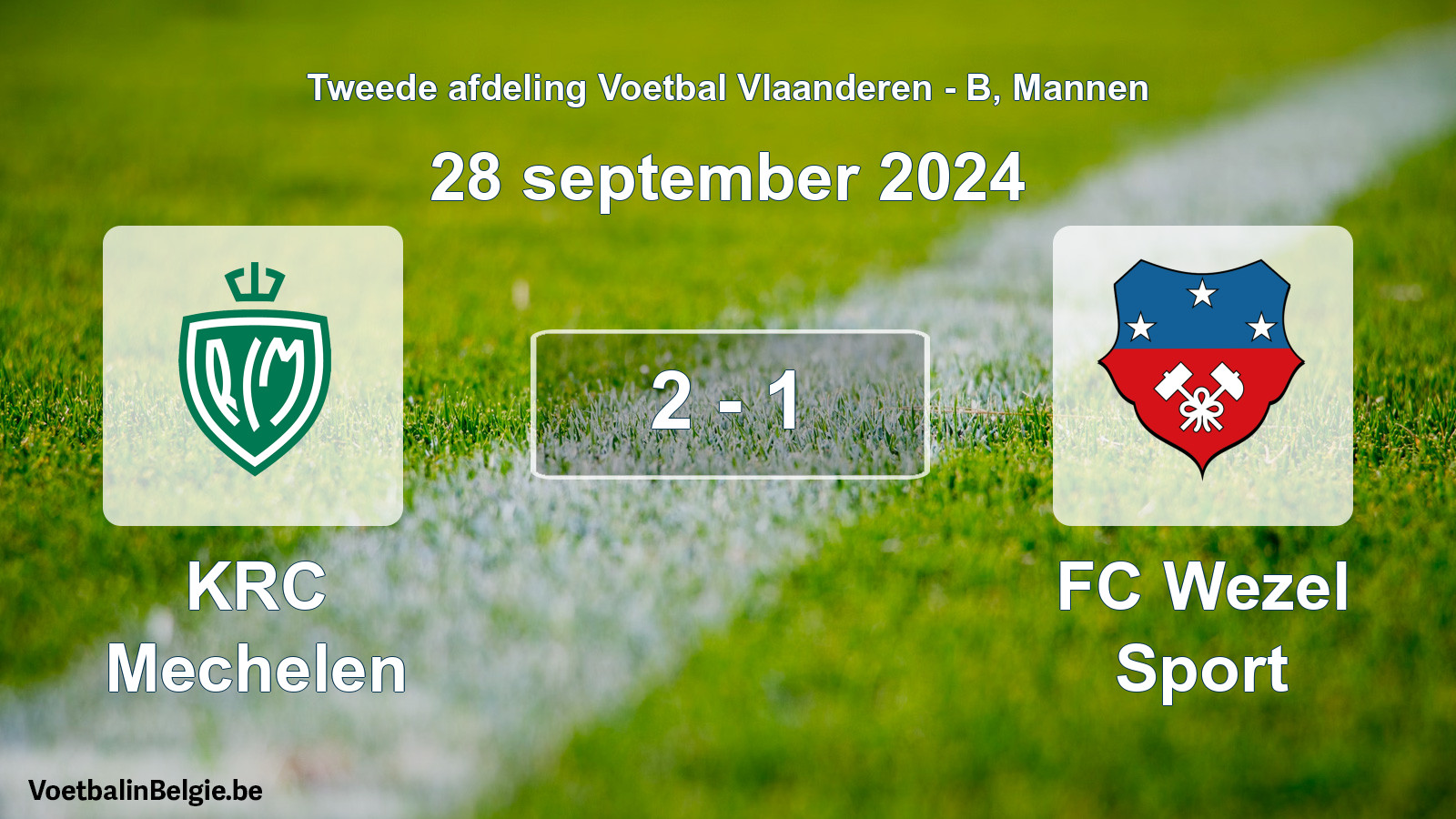 Gespeelde wedstrijd mannenvoetbal: KRC Mechelen - FC Wezel Sport 2 - 1 (28 september 2024)