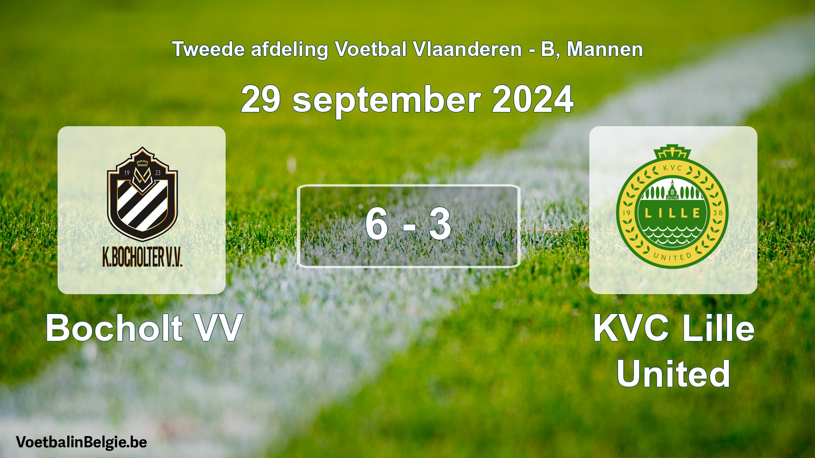 Gespeelde wedstrijd mannenvoetbal: Bocholt VV - KVC Lille United 6 - 3 (29 september 2024)