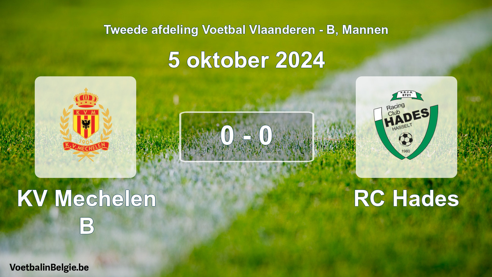 Gespeelde wedstrijd mannenvoetbal: KV Mechelen B - RC Hades 0 - 0 (5 oktober 2024)