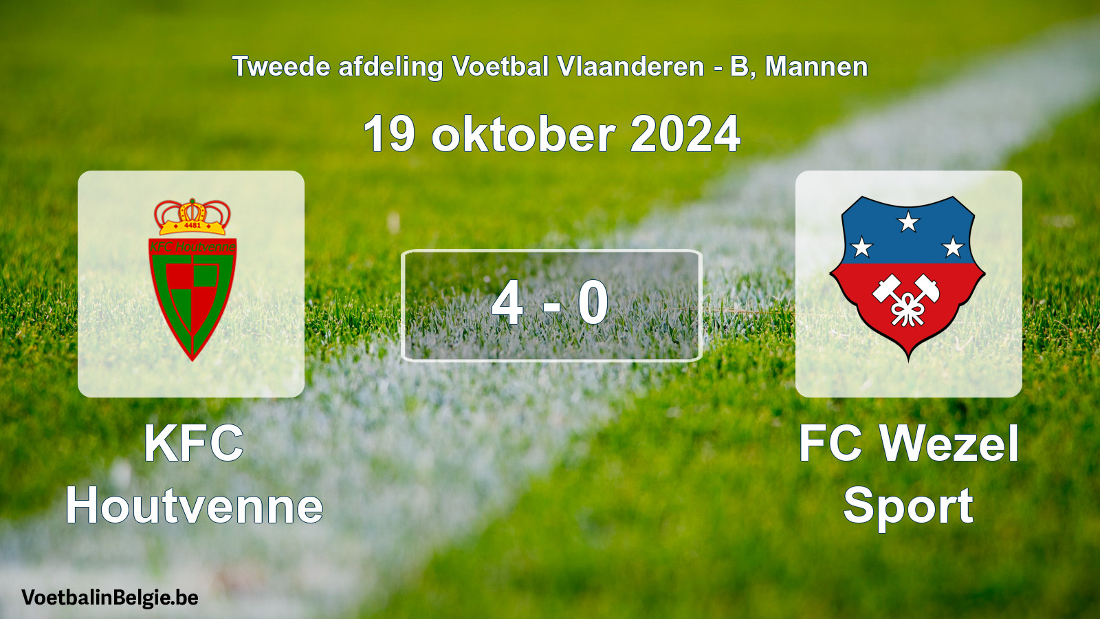 Gespeelde wedstrijd mannenvoetbal: KFC Houtvenne - FC Wezel Sport 4 - 0 (19 oktober 2024)