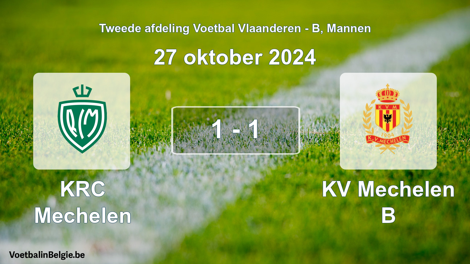 Gespeelde wedstrijd mannenvoetbal: KRC Mechelen - KV Mechelen B 1 - 1 (27 oktober 2024)