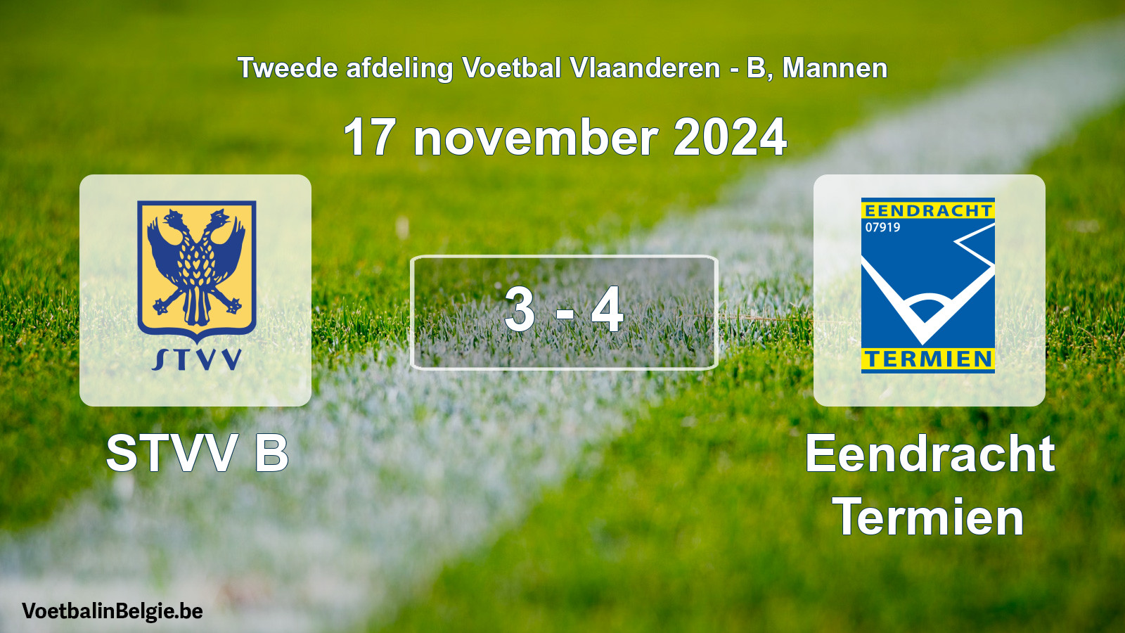 Gespeelde wedstrijd mannenvoetbal: STVV B - Eendracht Termien 3 - 4 (17 november 2024)
