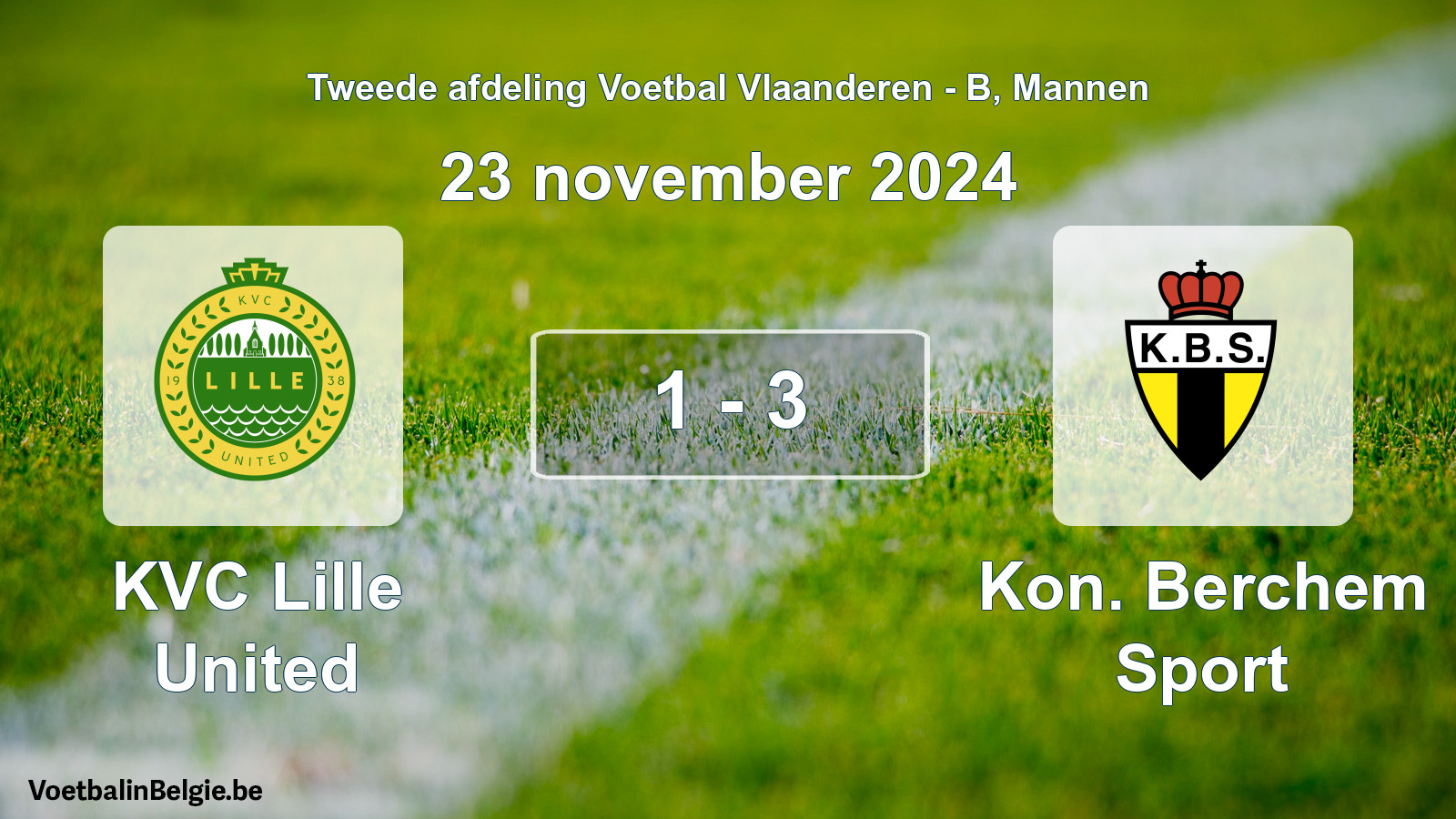 Gespeelde wedstrijd mannenvoetbal: KVC Lille United - Kon. Berchem Sport 1 - 3 (23 november 2024)