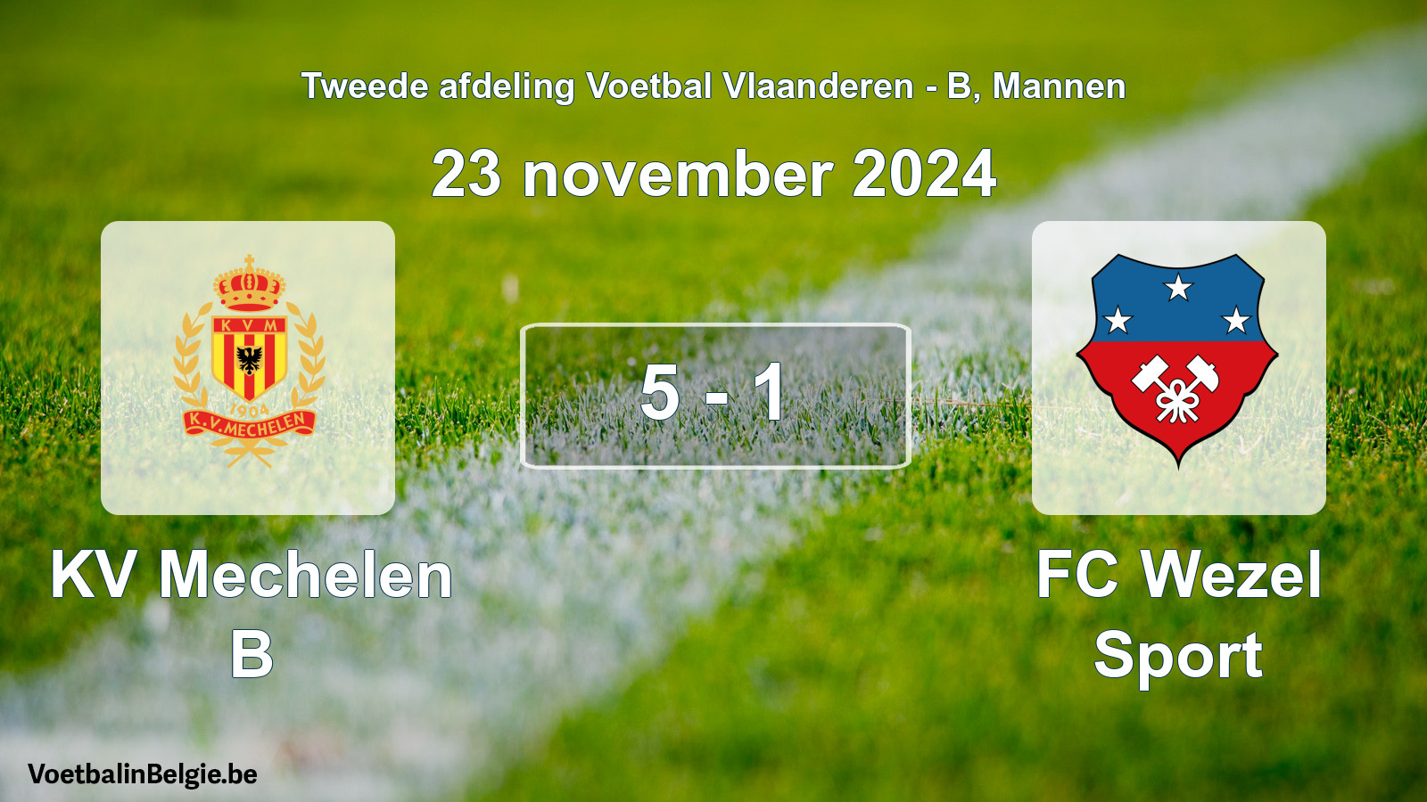 Gespeelde wedstrijd mannenvoetbal: KV Mechelen B - FC Wezel Sport 5 - 1 (23 november 2024)