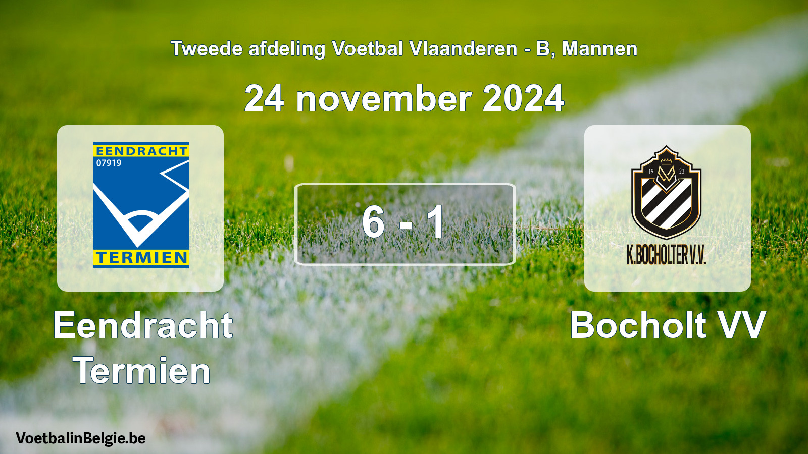 Gespeelde wedstrijd mannenvoetbal: Eendracht Termien - Bocholt VV 6 - 1 (24 november 2024)