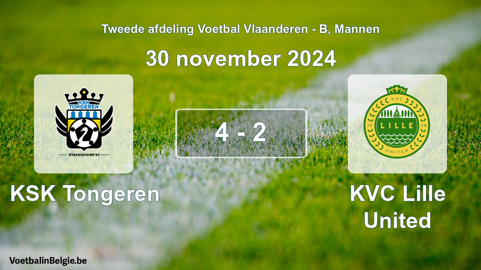 Gespeelde wedstrijd mannenvoetbal: KSK Tongeren - KVC Lille United 4 - 2 (30 november 2024)