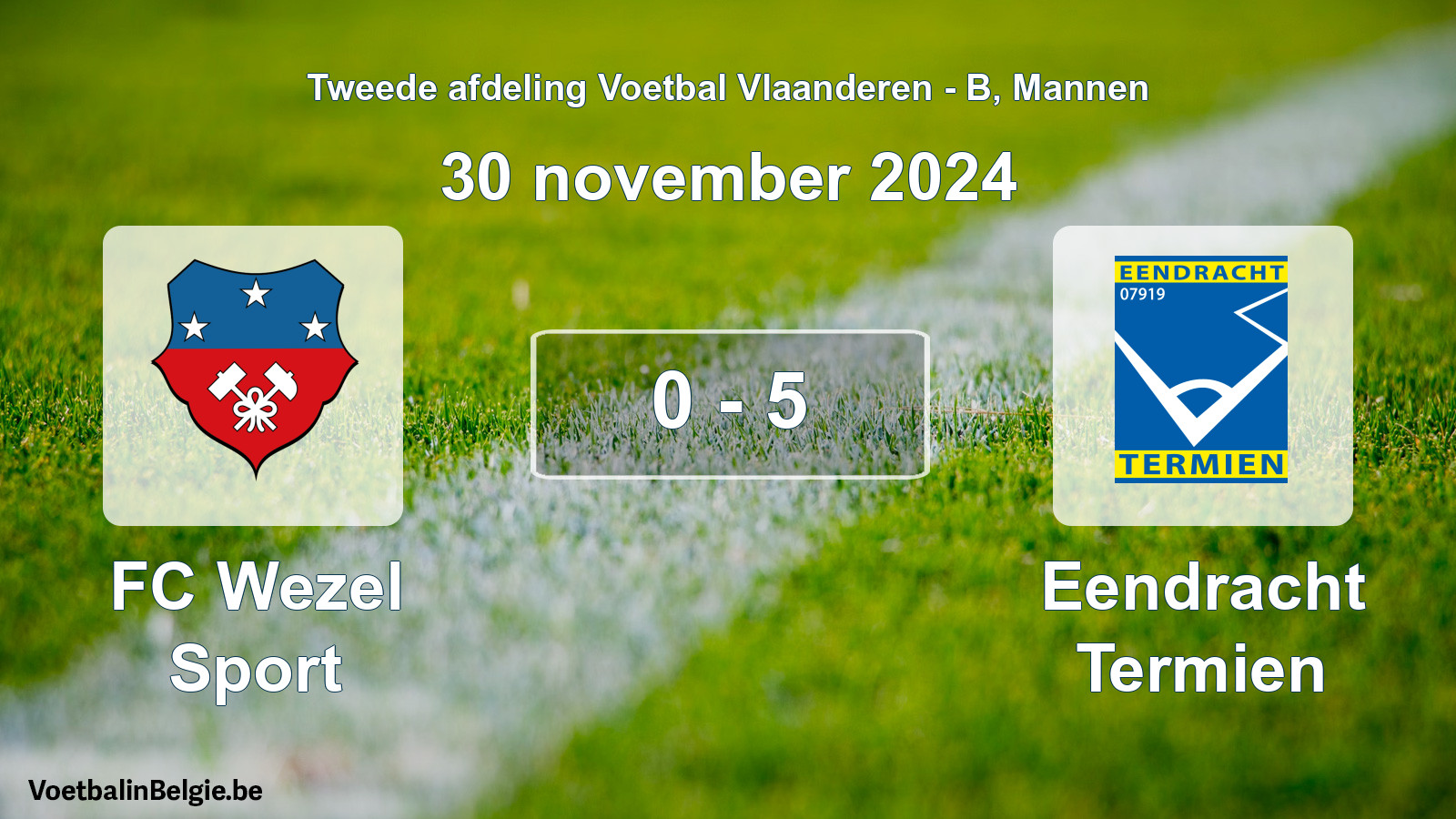 Gespeelde wedstrijd mannenvoetbal: FC Wezel Sport - Eendracht Termien 0 - 5 (30 november 2024)
