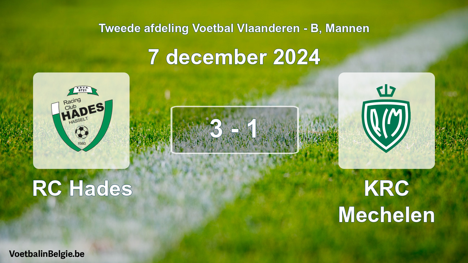 Gespeelde wedstrijd mannenvoetbal: RC Hades - KRC Mechelen 3 - 1 (7 december 2024)