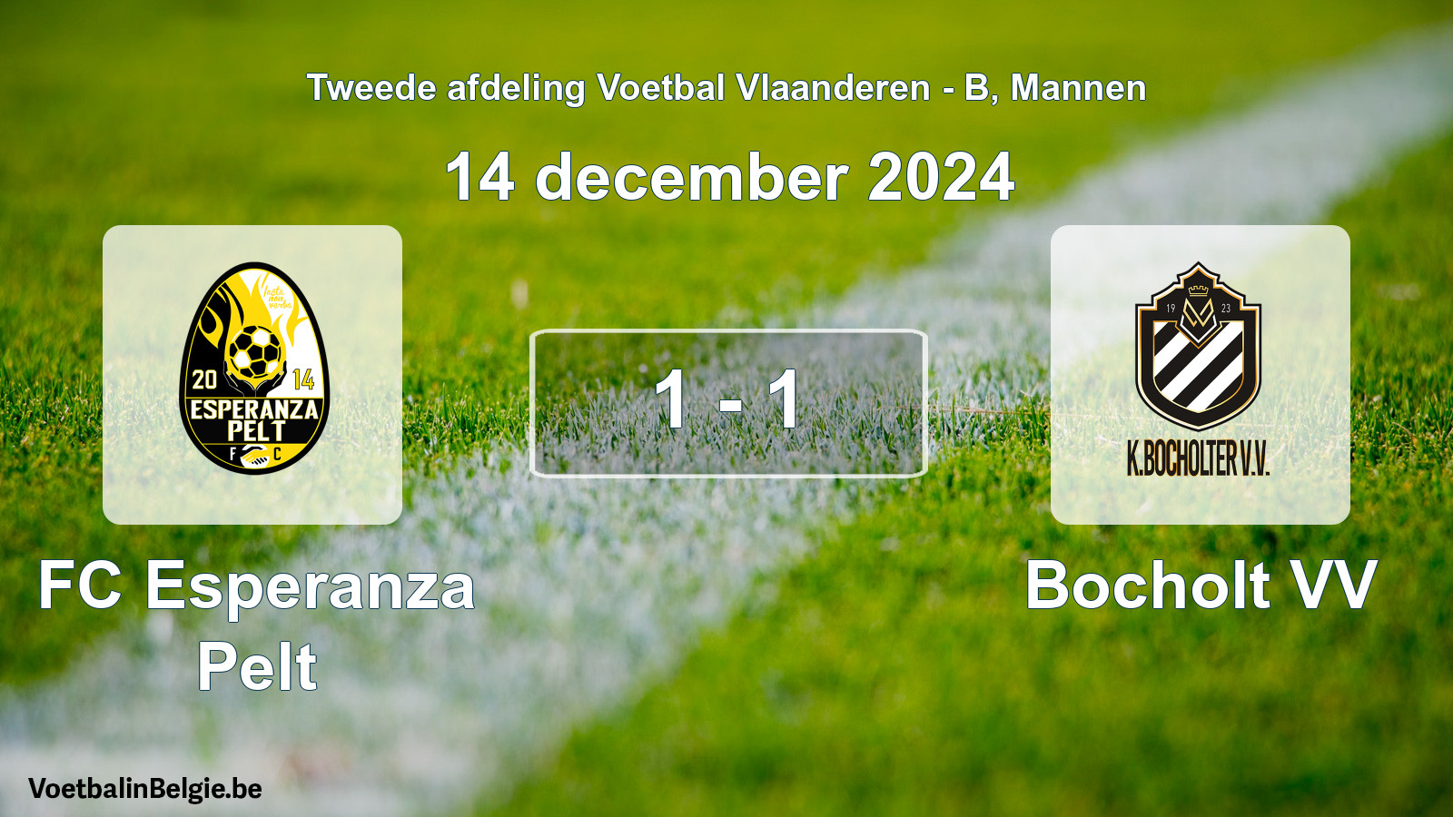 Gespeelde wedstrijd mannenvoetbal: FC Esperanza Pelt - Bocholt VV 1 - 1 (14 december 2024)