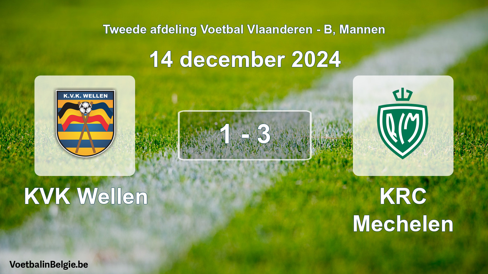 Gespeelde wedstrijd mannenvoetbal: KVK Wellen - KRC Mechelen 1 - 3 (14 december 2024)