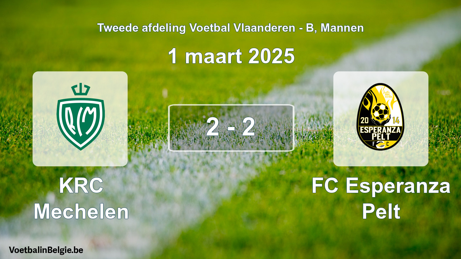 Gespeelde wedstrijd mannenvoetbal: KRC Mechelen - FC Esperanza Pelt 2 - 2 (1 maart 2025)
