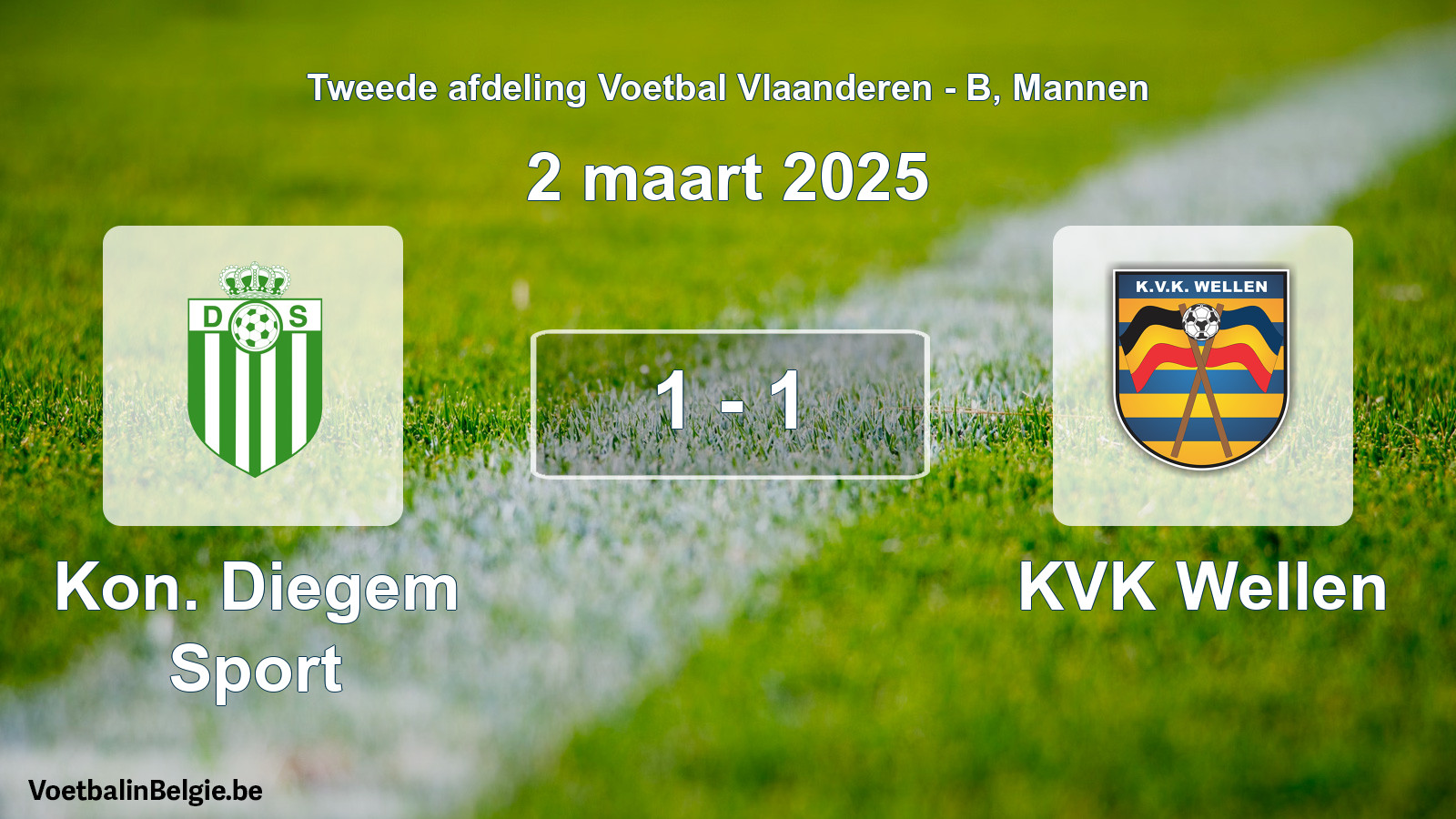 Gespeelde wedstrijd mannenvoetbal: Kon. Diegem Sport - KVK Wellen 1 - 1 (2 maart 2025)