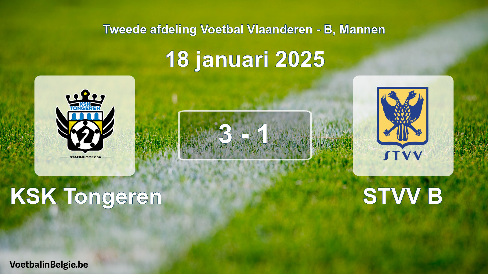 Gespeelde wedstrijd mannenvoetbal: KSK Tongeren - STVV B 3 - 1 (18 januari 2025)