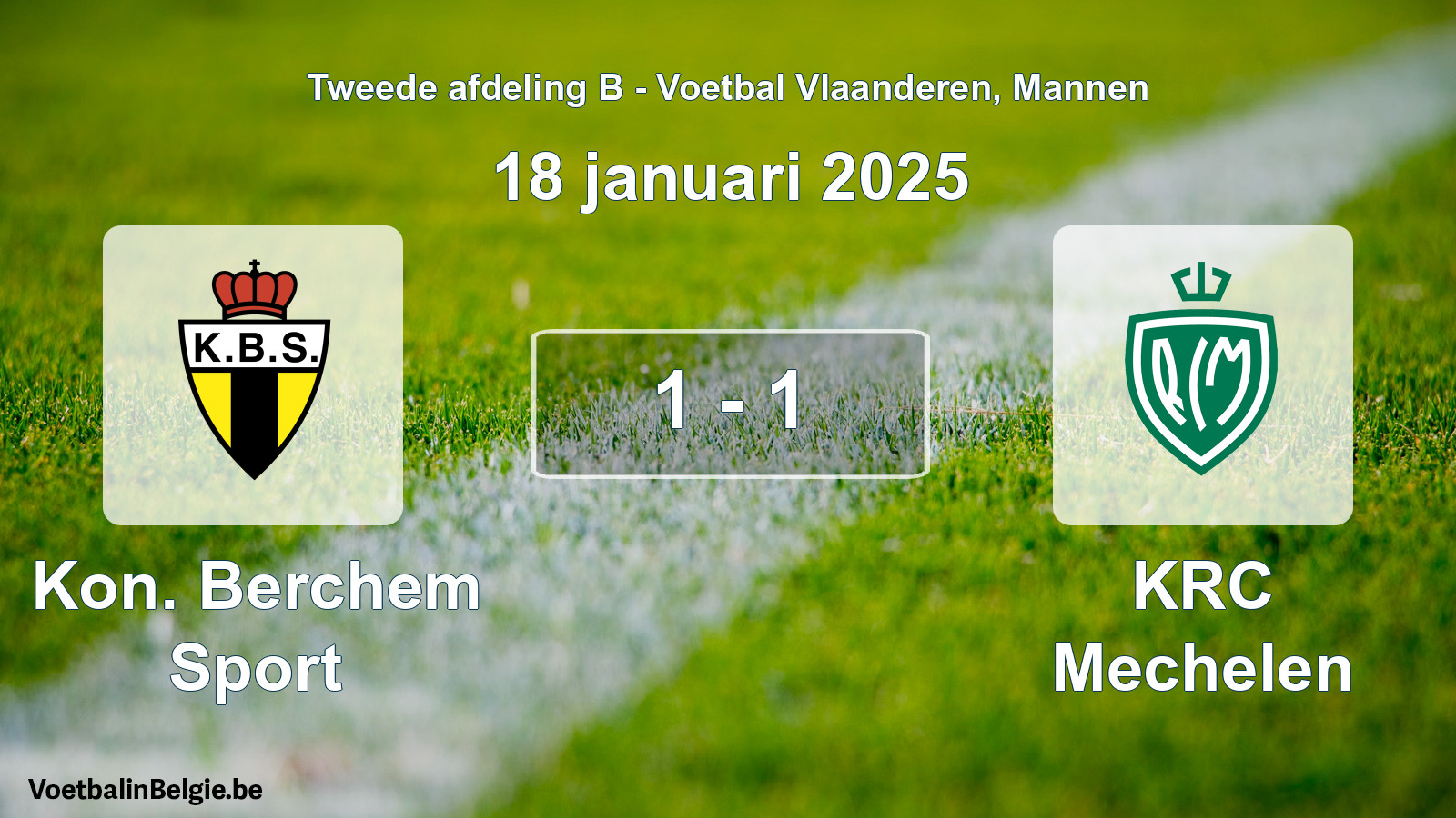 Gespieltes Spiel männer-Fußball: Kon. Berchem Sport - KRC Mechelen 1 - 1 (18 Januar 2025)