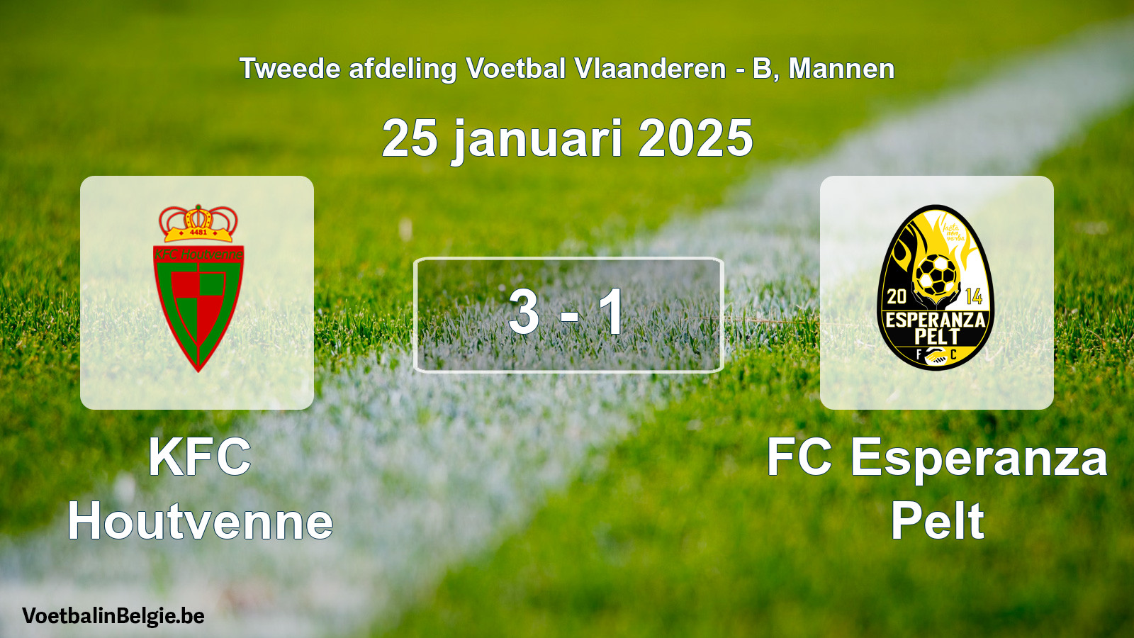 Gespeelde wedstrijd mannenvoetbal: KFC Houtvenne - FC Esperanza Pelt 3 - 1 (25 januari 2025)