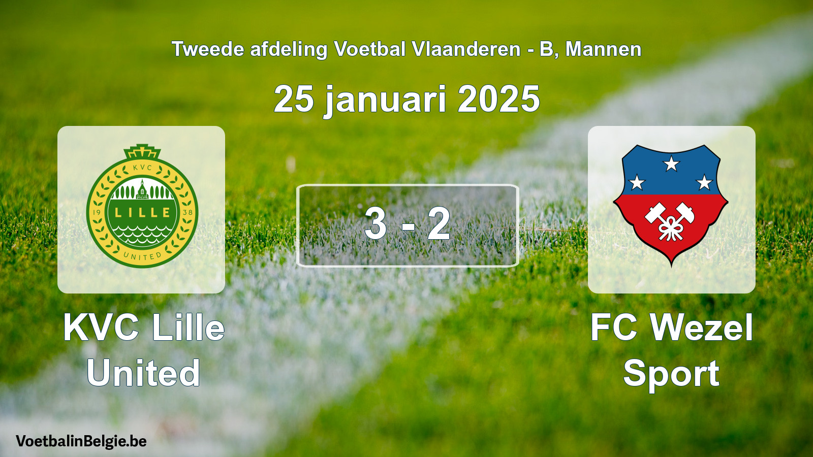 Gespeelde wedstrijd mannenvoetbal: KVC Lille United - FC Wezel Sport 3 - 2 (25 januari 2025)