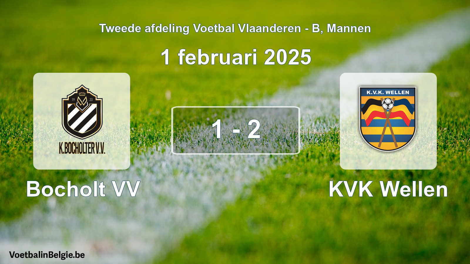 Gespeelde wedstrijd mannenvoetbal: Bocholt VV - KVK Wellen 1 - 2 (1 februari 2025)