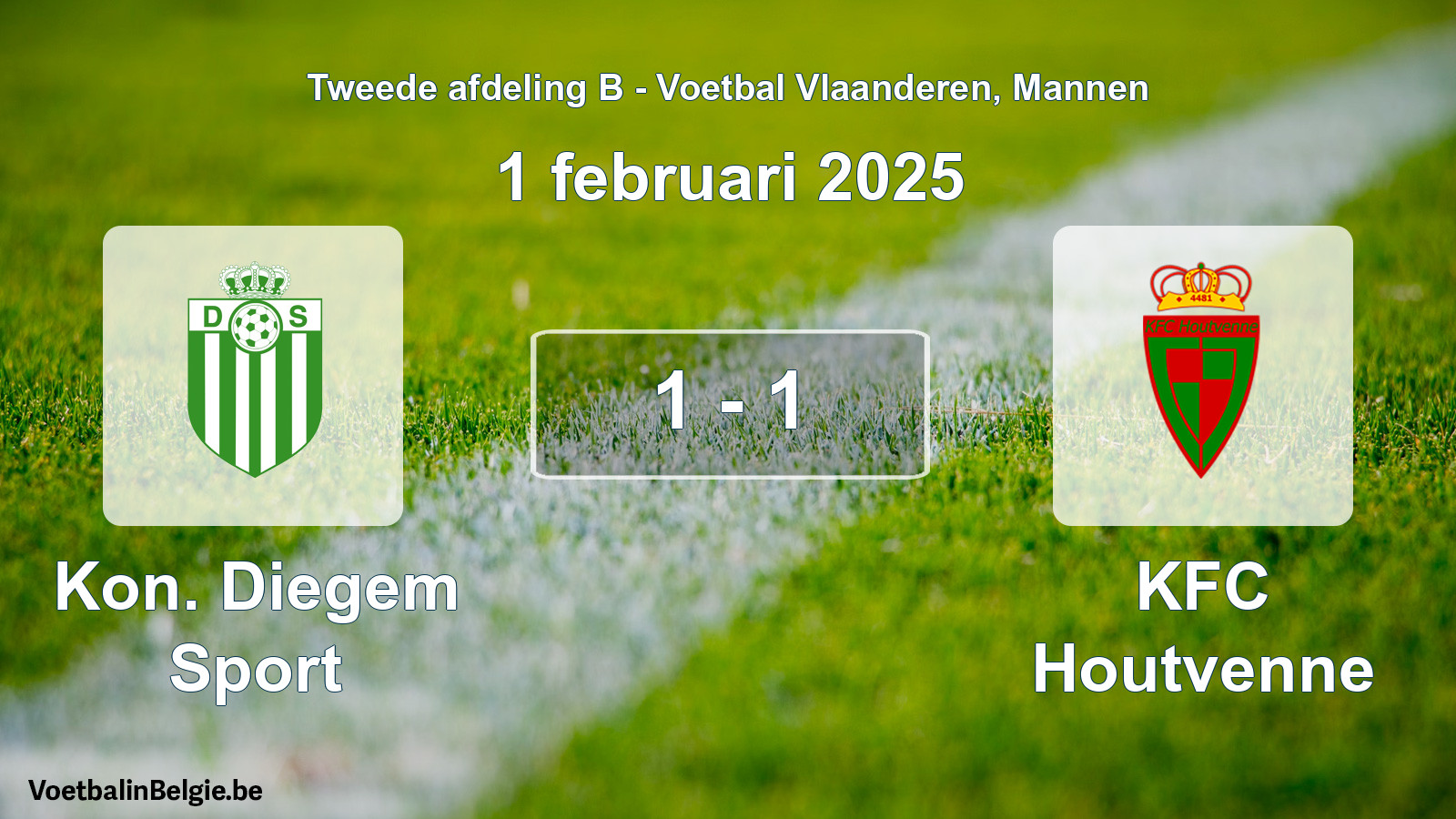 Gespieltes Spiel männer-Fußball: Kon. Diegem Sport - KFC Houtvenne 1 - 1 (1 Februar 2025)