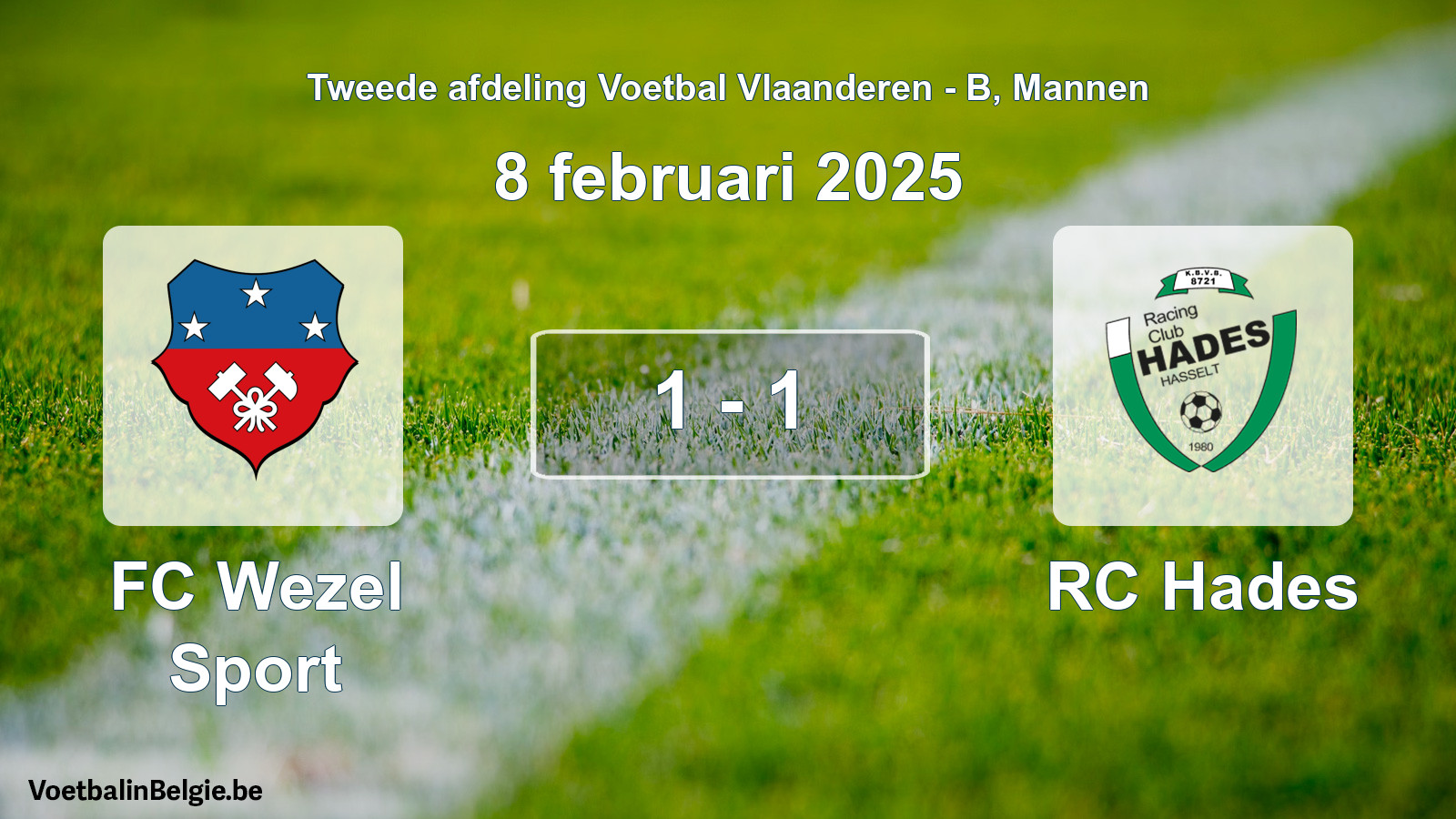 Gespeelde wedstrijd mannenvoetbal: FC Wezel Sport - RC Hades 1 - 1 (8 februari 2025)