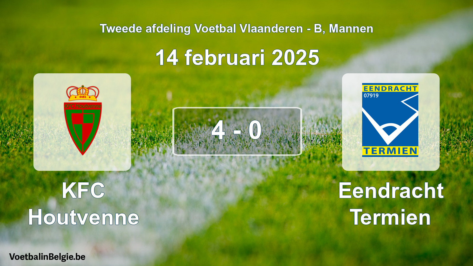 Gespeelde wedstrijd mannenvoetbal: KFC Houtvenne - Eendracht Termien 4 - 0 (14 februari 2025)
