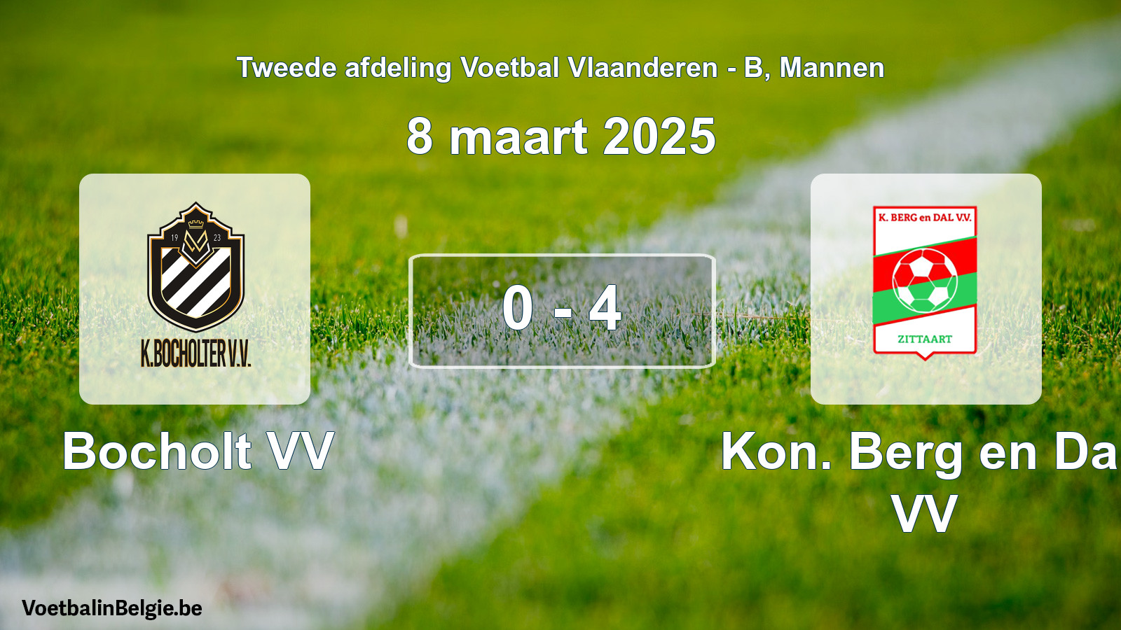 Gespeelde wedstrijd mannenvoetbal: Bocholt VV - Kon. Berg en Dal VV 0 - 4 (8 maart 2025)