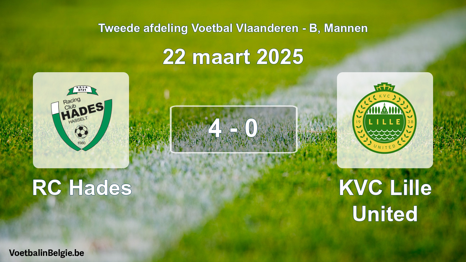 Gespeelde wedstrijd mannenvoetbal: RC Hades - KVC Lille United 4 - 0 (22 maart 2025)
