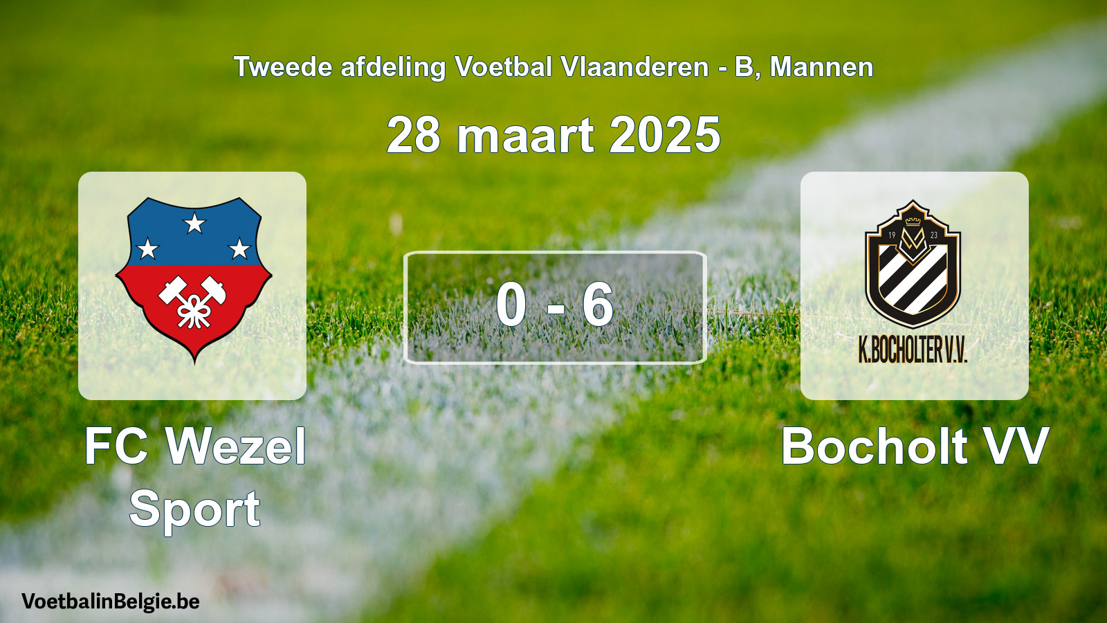 Gespeelde wedstrijd mannenvoetbal: FC Wezel Sport - Bocholt VV 0 - 6 (28 maart 2025)