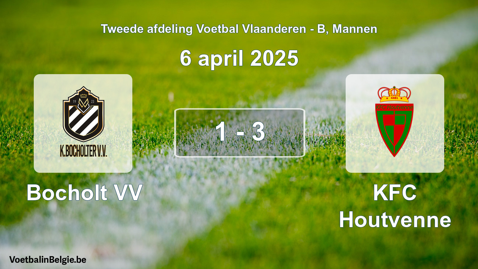 Gespeelde wedstrijd mannenvoetbal: Bocholt VV - KFC Houtvenne 1 - 3 (6 april 2025)