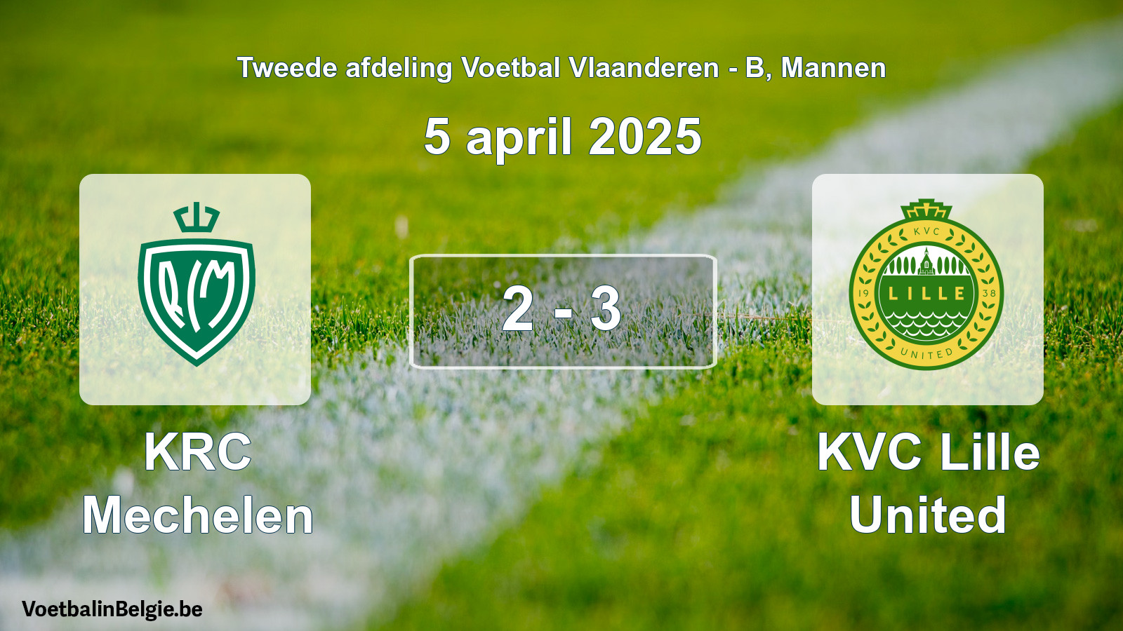 Gespeelde wedstrijd mannenvoetbal: KRC Mechelen - KVC Lille United 2 - 3 (5 april 2025)