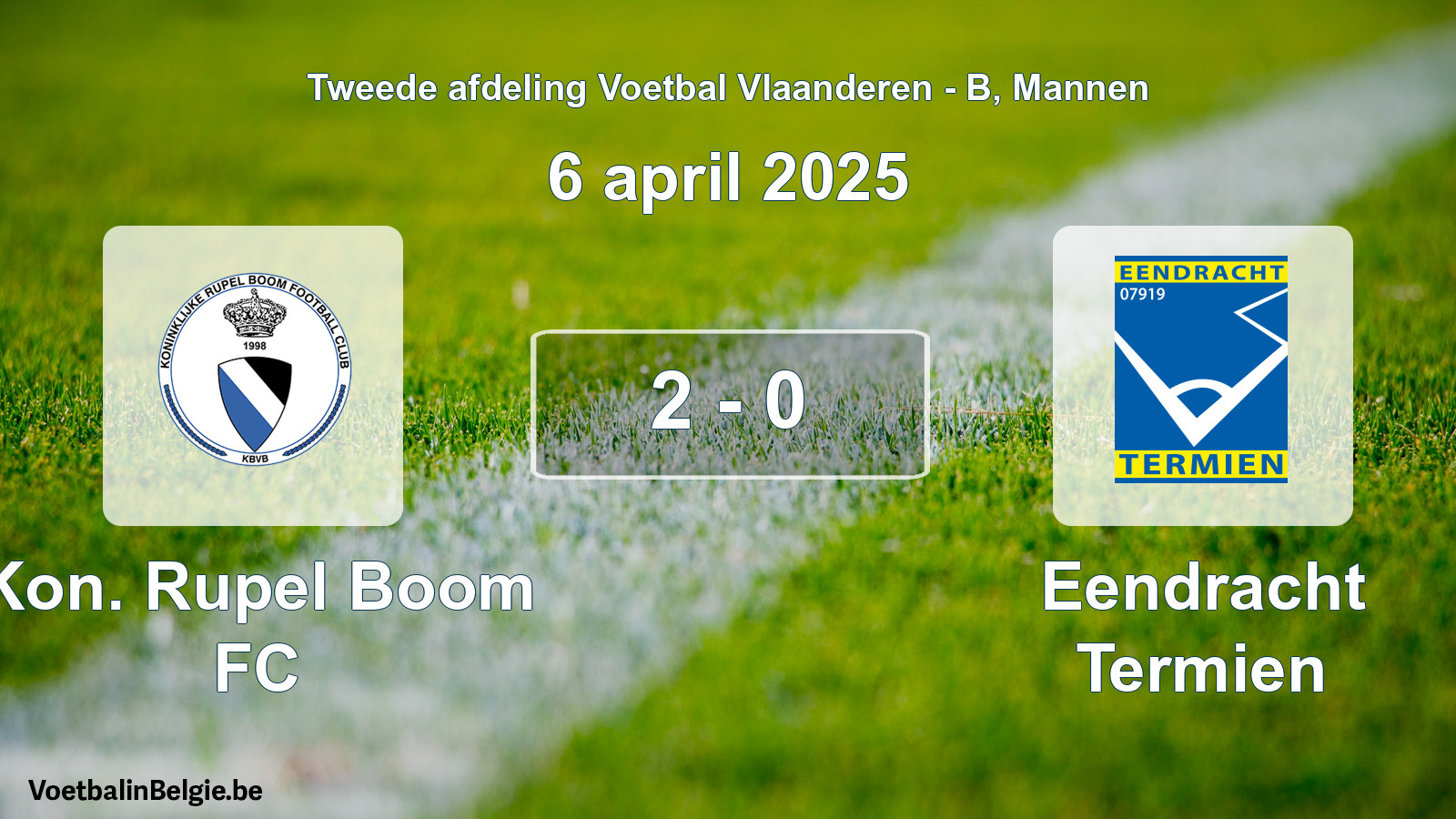 Gespeelde wedstrijd mannenvoetbal: Kon. Rupel Boom FC - Eendracht Termien 2 - 0 (6 april 2025)