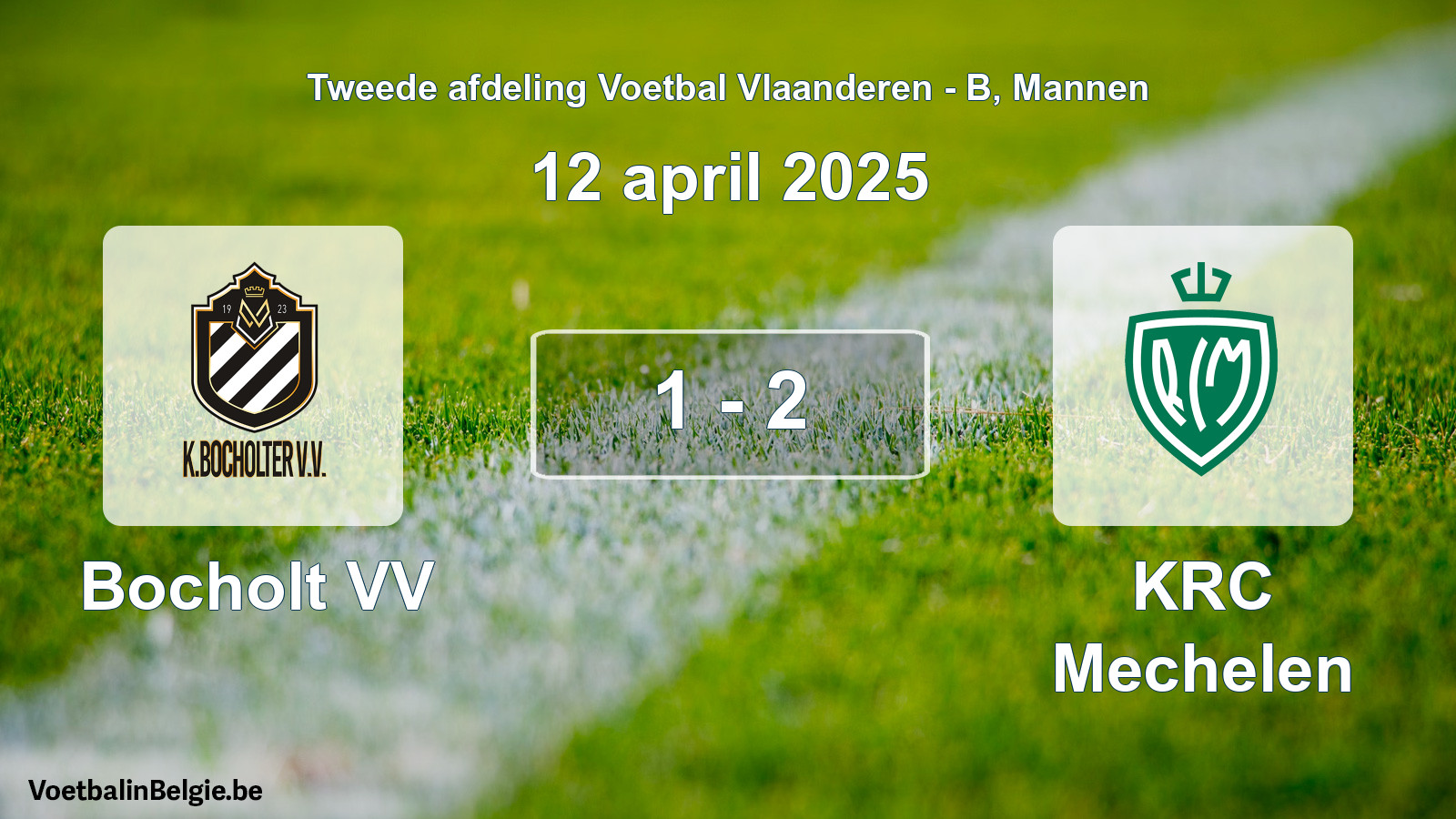Gespeelde wedstrijd mannenvoetbal: Bocholt VV - KRC Mechelen 1 - 2 (12 april 2025)