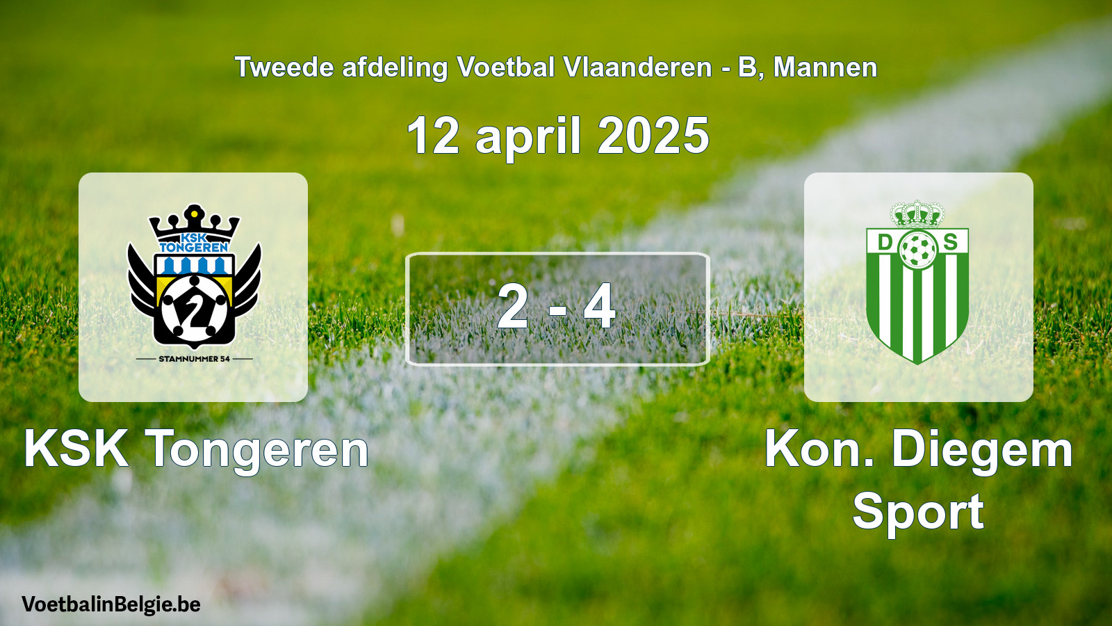 Gespeelde wedstrijd mannenvoetbal: KSK Tongeren - Kon. Diegem Sport 2 - 4 (12 april 2025)