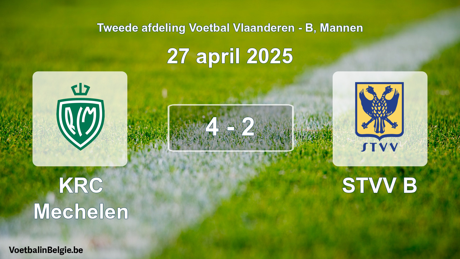 Gespeelde wedstrijd mannenvoetbal: KRC Mechelen - STVV B 4 - 2 (27 april 2025)
