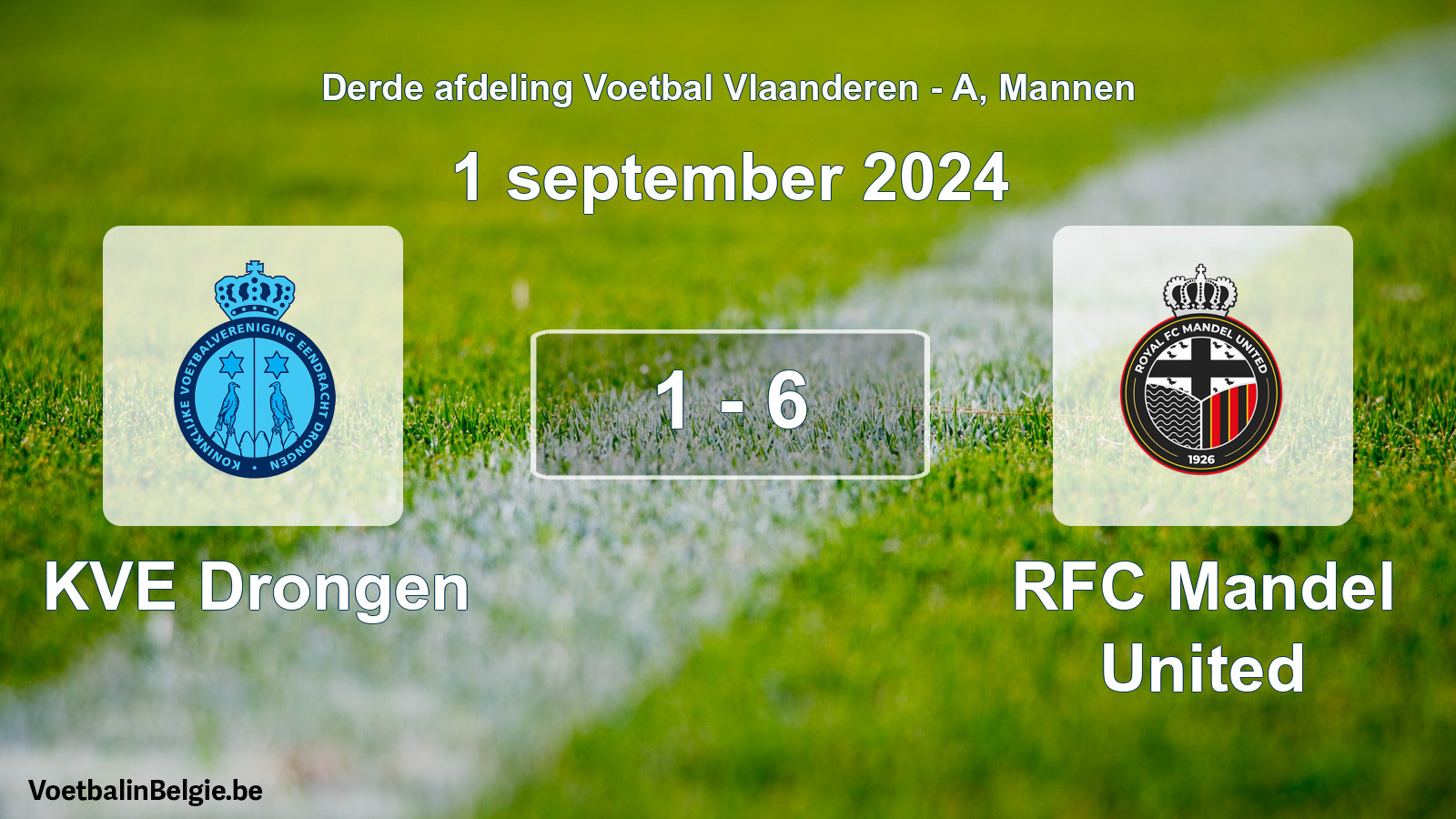 Gespeelde wedstrijd mannenvoetbal: KVE Drongen - RFC Mandel United 1 - 6 (1 september 2024)