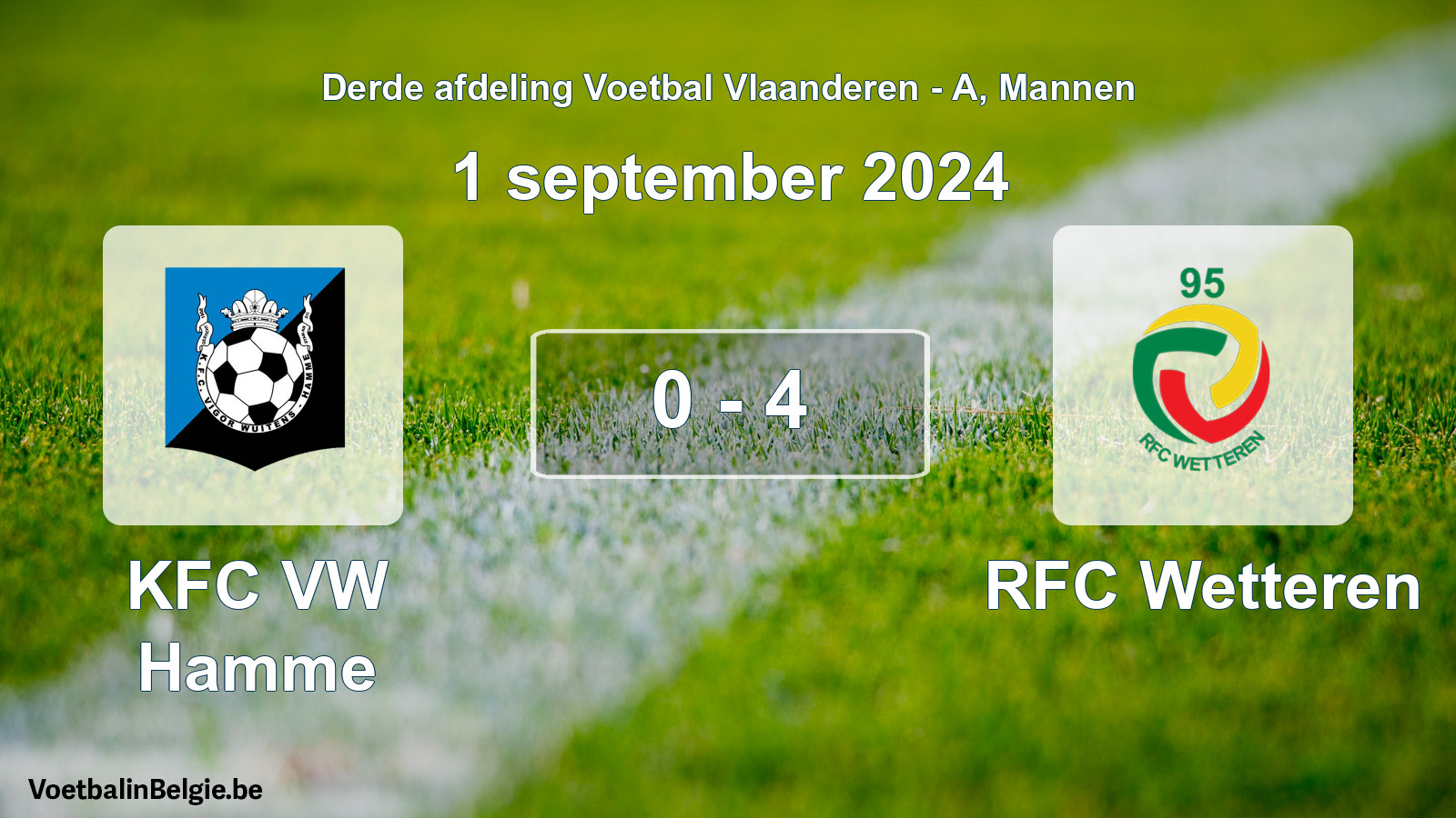 Gespeelde wedstrijd mannenvoetbal: KFC VW Hamme - RFC Wetteren 0 - 4 (1 september 2024)